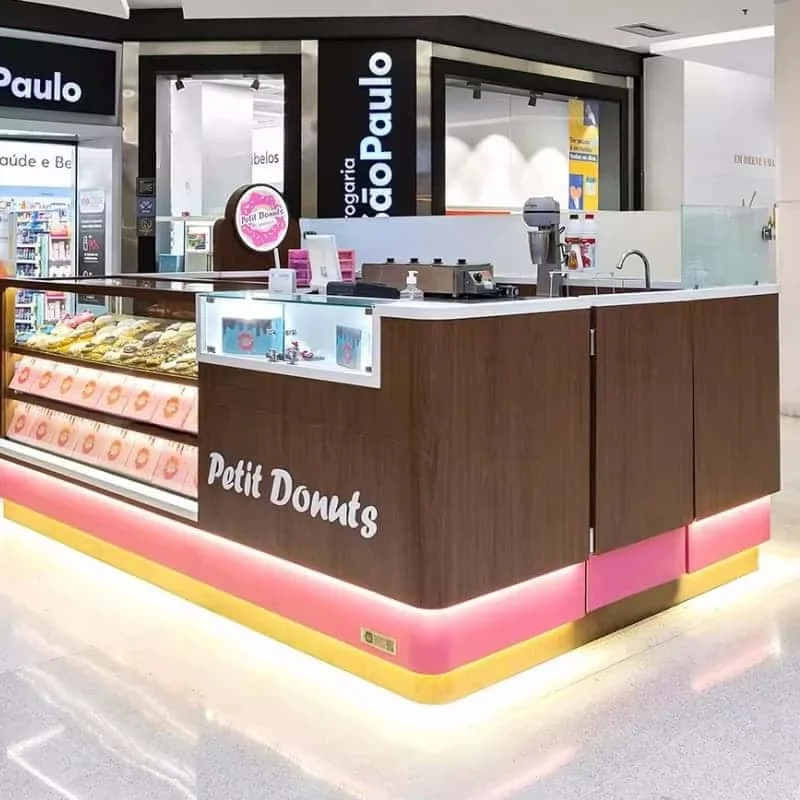 Donuts Kiosks Carts For Sale – Modern L‑Shape Donut Kiosk With LED Light For Mall Donut Retail Business image 1