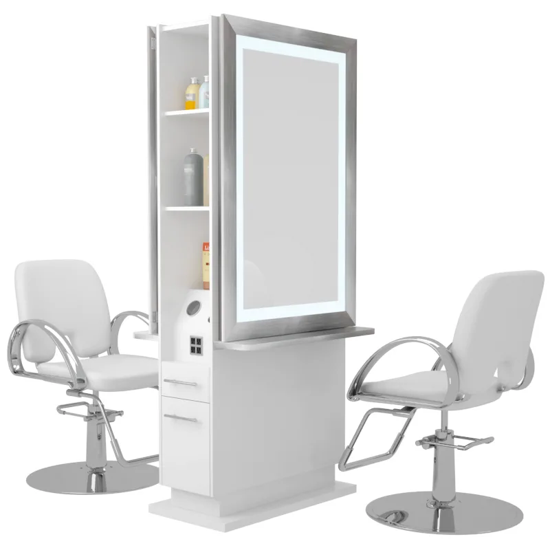 Double-Sided Barber Salon Styling Stations With Mirror – custom retail display image 1