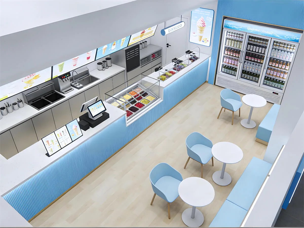 Cream Blue × White Frozen Yogurt Shop: Refreshing Summer Space Design