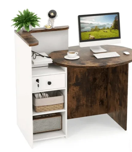 Office Reception Desk Counters | White,Wood Stone – custom retail display image 53
