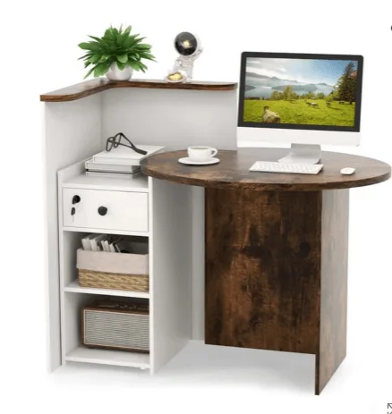 Office Reception Desk Counters | White,Wood Stone – custom retail display image 54