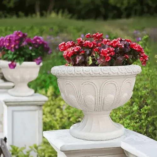 Fiberglass Beige Stone Planters Flower Pots | European Style – custom retail display image 1