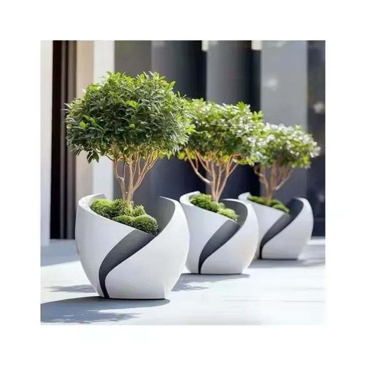 Round Fiberglass Planter Stands Flower Pots | Large Tall – custom retail display image 28