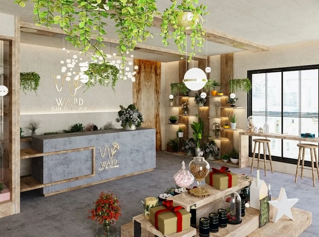 Flower Shop Design, Rack Displays Store Fixtures – Gold Frame Tiered Flower Display Cabinet image 3