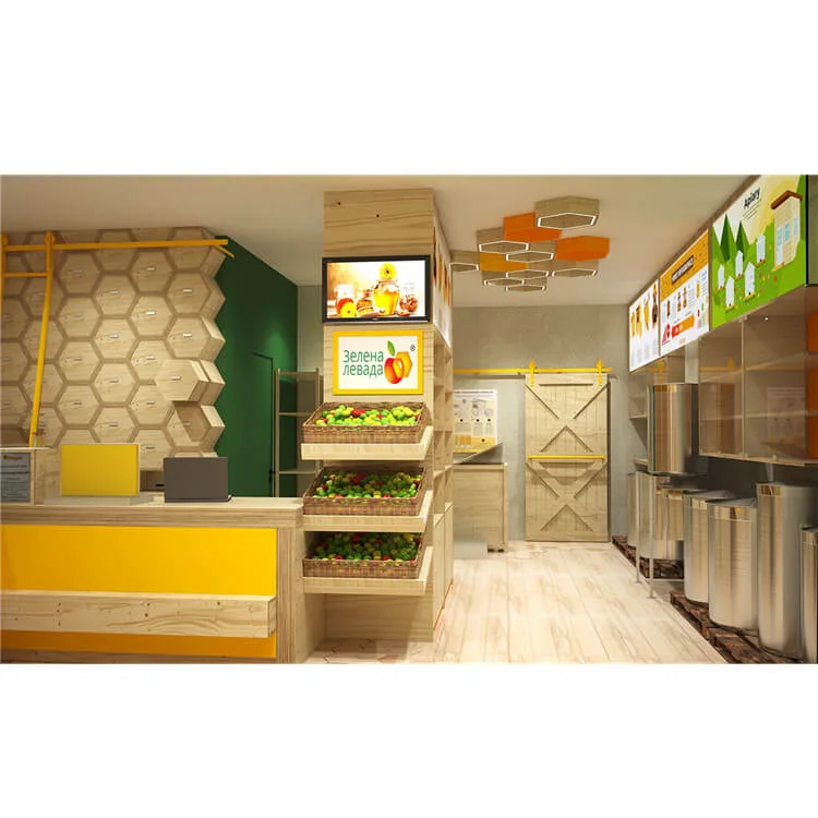Fruit Vegetable Shop Displays | Custom Shelves, Racks Stands – Healthy Salad and fruit store Juice bar custom Frozen yogurt c