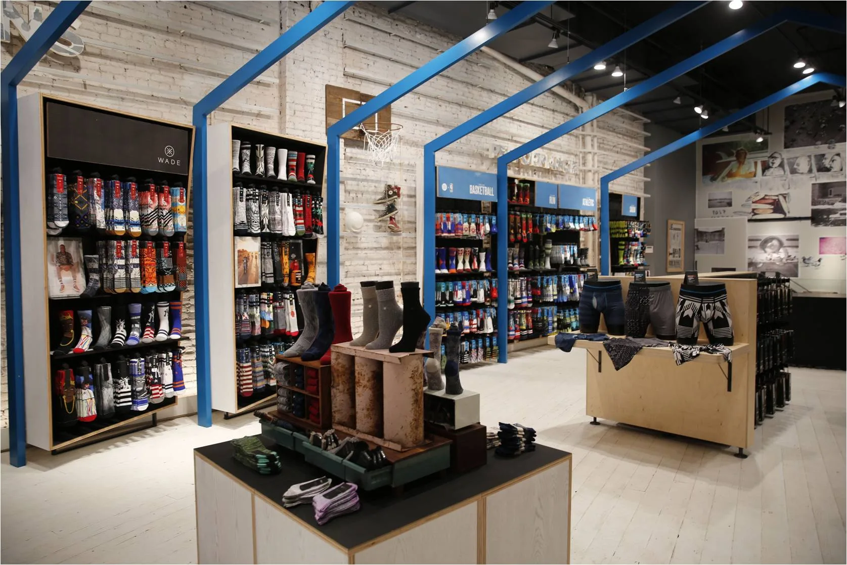 Socks Shop Design, Displays Rack Fixtures – Modern Socks Shop Design with White Wall Cabinets and High-end Display Stands ima