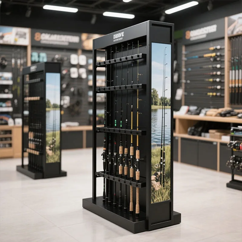 Fishing Shop Design, Displays Rod Stand Fixtures – Efficient Vertical Fishing Rod Display Stand: Space-Saving Rack for Organi