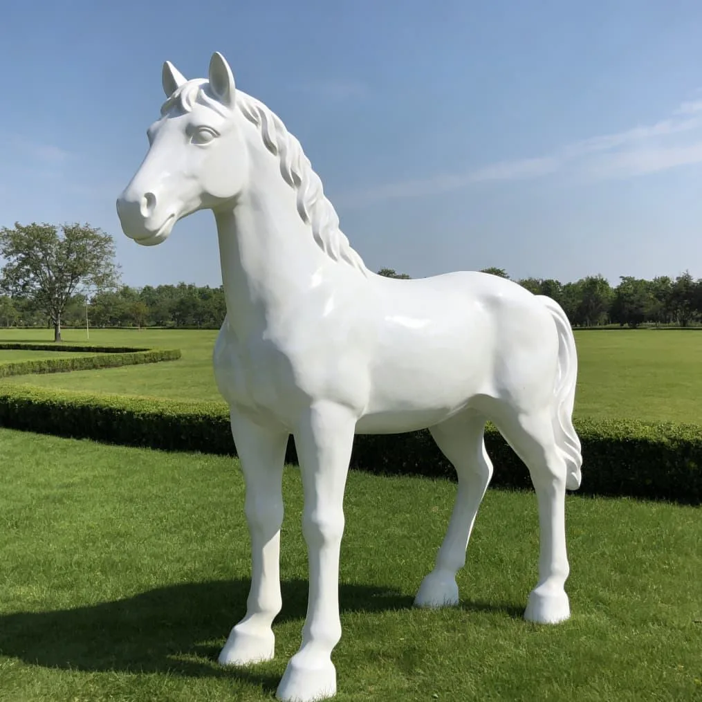 Giant White Horse Sculpture – Indoor/Outdoor Display Fiberglass Sculpture Animal Life Size for Park Zoo Decor