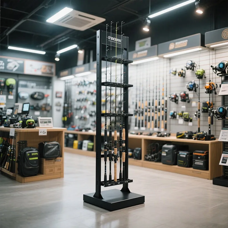 Fishing Shop Design, Displays Rod Stand Fixtures – Efficient Vertical Fishing Rod Display Stand: Space-Saving Rack for Organi