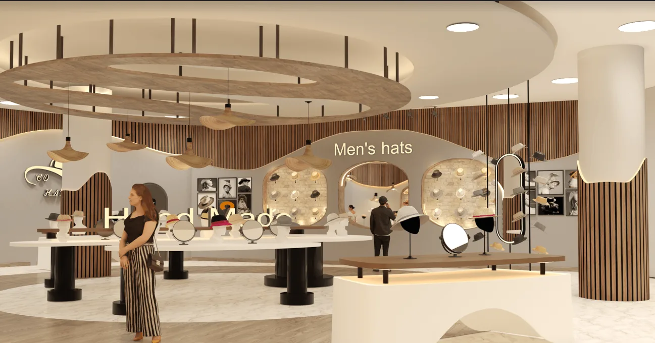 Hat Cap Displays | Retail Hat Shop Design Store Fixtures – Minimalist Hat Shop Design: Warm Wood, Soft Tones & Functional Hat