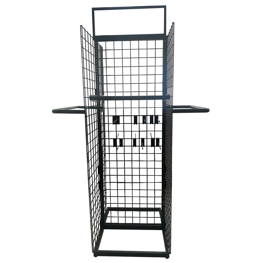 Custom Floor Metal Grid Clothing Rack Display T Shirt Display Stands Wire Grid Wall Unit Display Stands