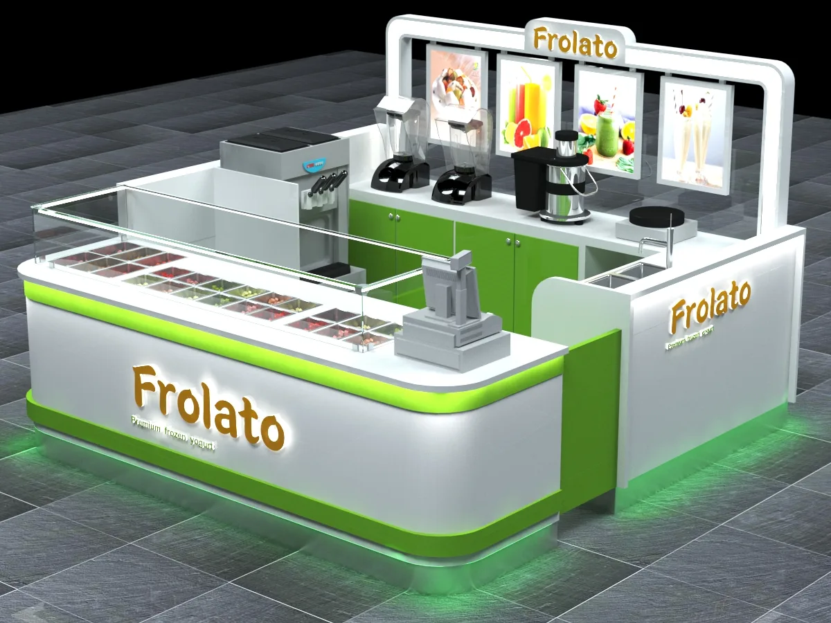 Frozen Yogurt Kiosk – Mall Corner Frozen Yogurt Kiosk With Complete Lightbox Branding & Rest Seating Area image 8