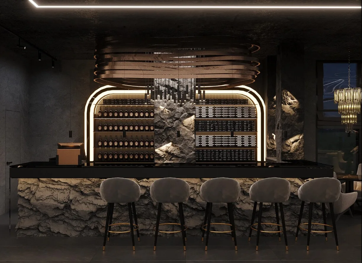 Hookah Lounge Design, Shisha Bar Counters, Displays Furniture – Distinct Curved Bar Design Builds an Atmospheric Hookah Loung
