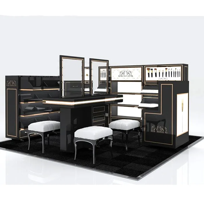 Cosmetic Kiosk Makeup Kiosk For Mall – Black and grey cosmetics store commercial furniture custom Skincare product display st