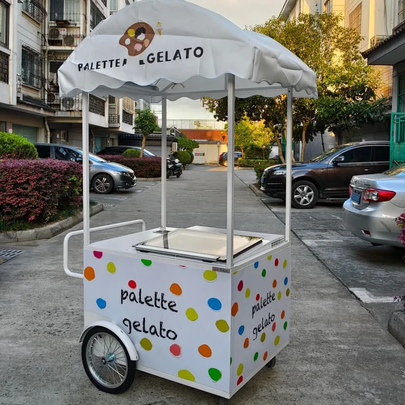 Compact Colorful Dotted Mobile Gelato Ice Cream Cart with Printed Canopy — view 2