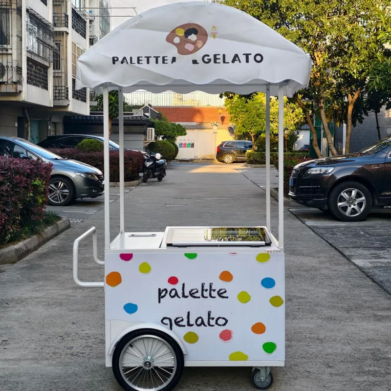 Compact Colorful Dotted Mobile Gelato Ice Cream Cart with Printed Canopy