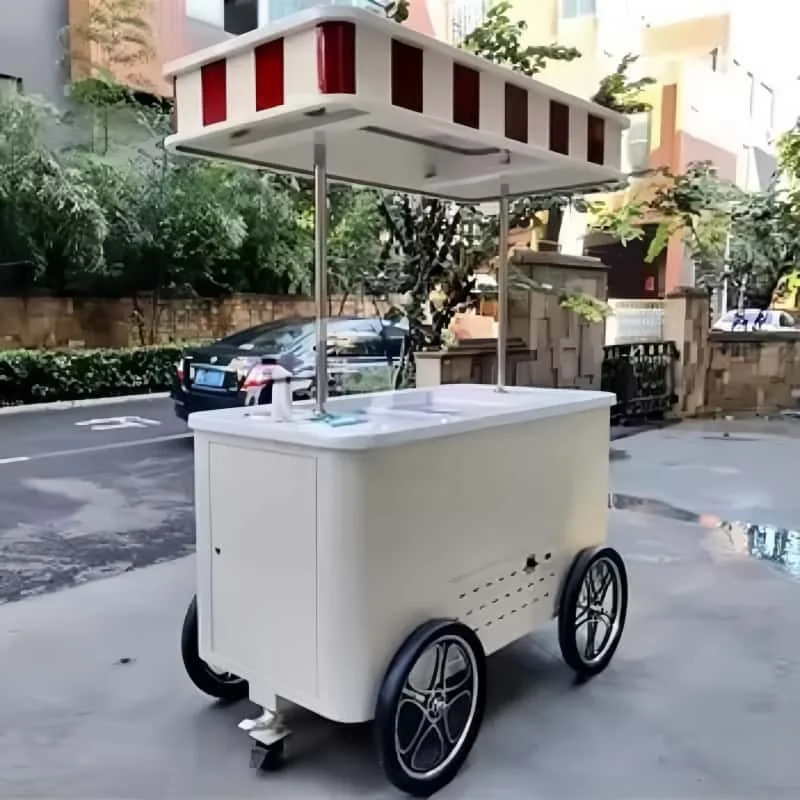Custom Retro Mobile Gelato Ice Cream Cart With Canopy For Street