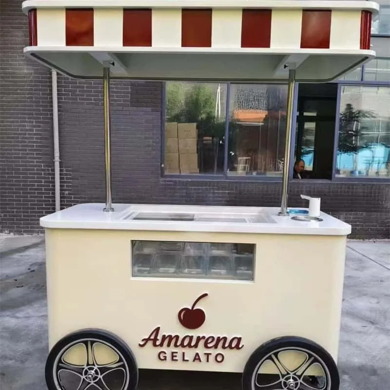 Custom Retro Mobile Gelato Ice Cream Cart With Canopy For Street — view 2