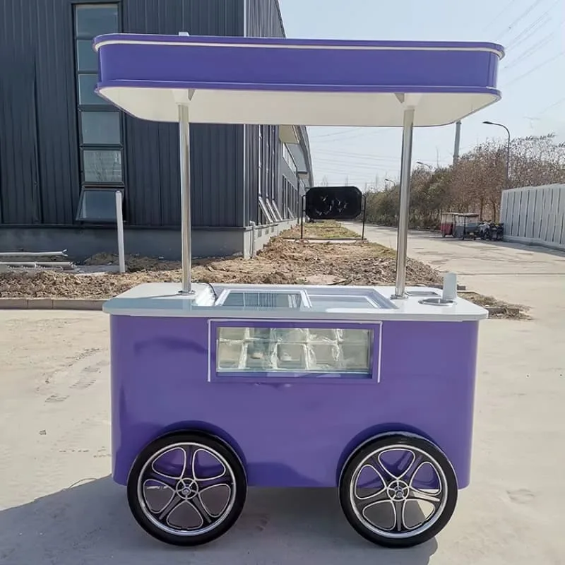 Eye‑catching Purple Wheeled Ice Cream Cart With Canopy For Business Solutions