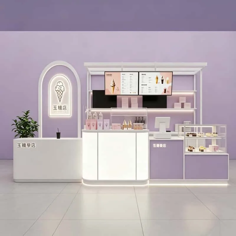 Integrated Curved Gelato Service Counter Mall Dessert Kiosk Display Equipment