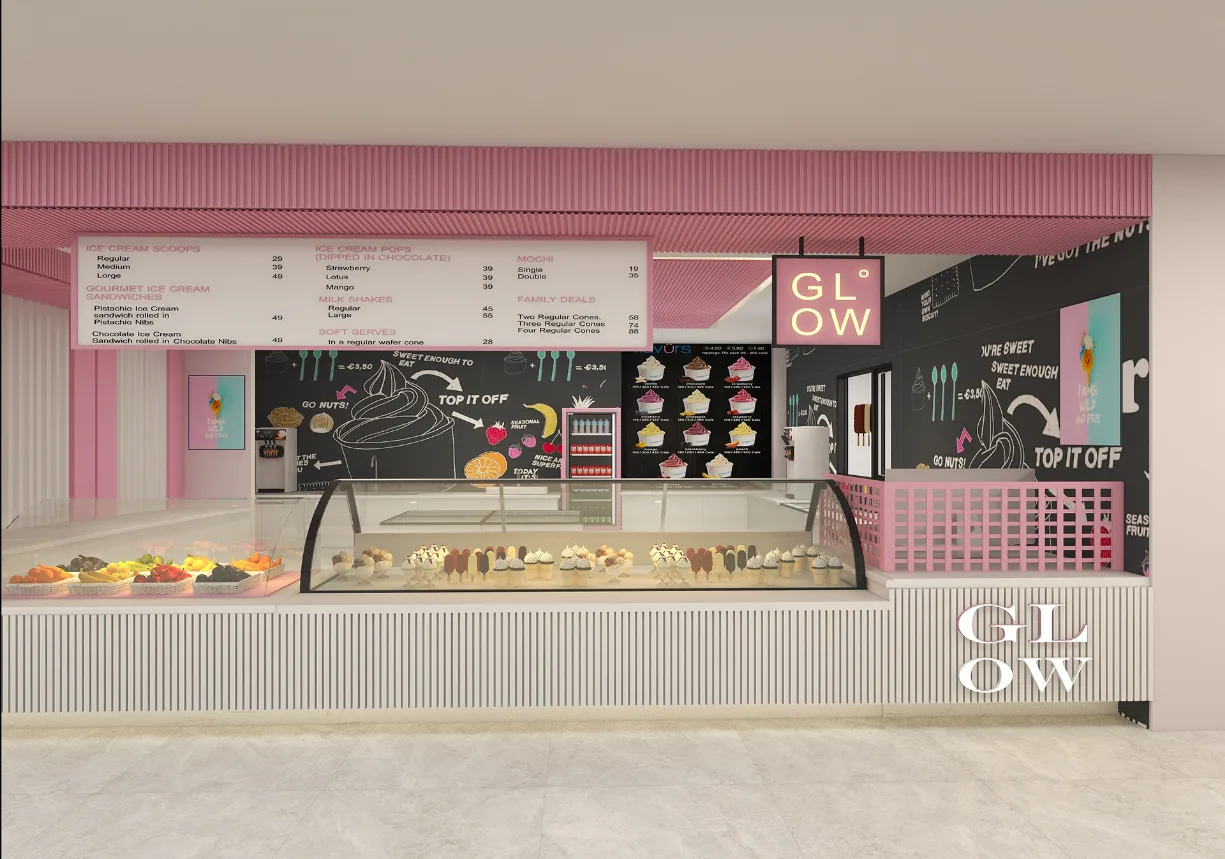Ice Cream Shop Design | Frozen Yougrt Gelato Store Displays Counters – Cute pink ice cream shop furniture design dreamy Itali