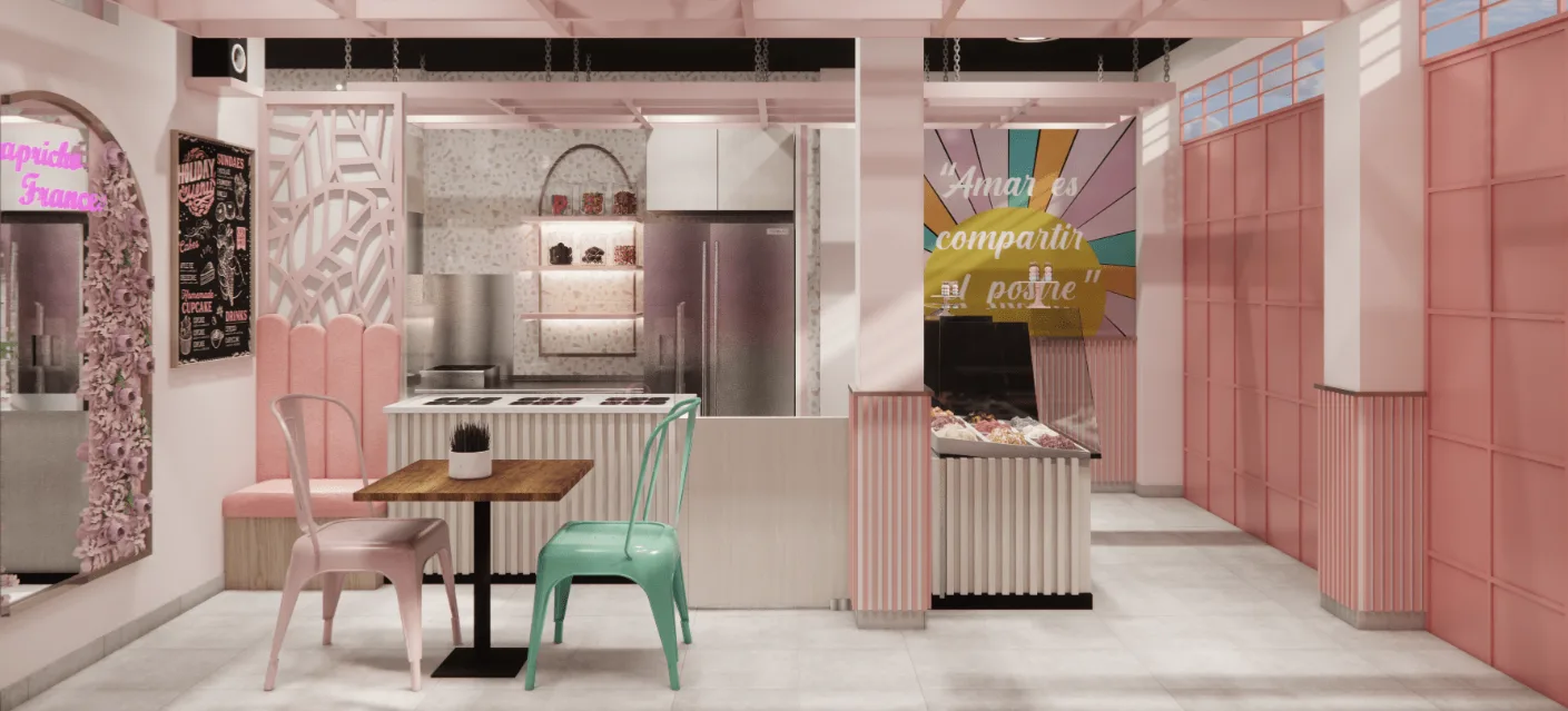 Ice Cream Shop Design | Frozen Yougrt Gelato Store Displays Counters – Cute pink ice cream shop furniture design dreamy Itali