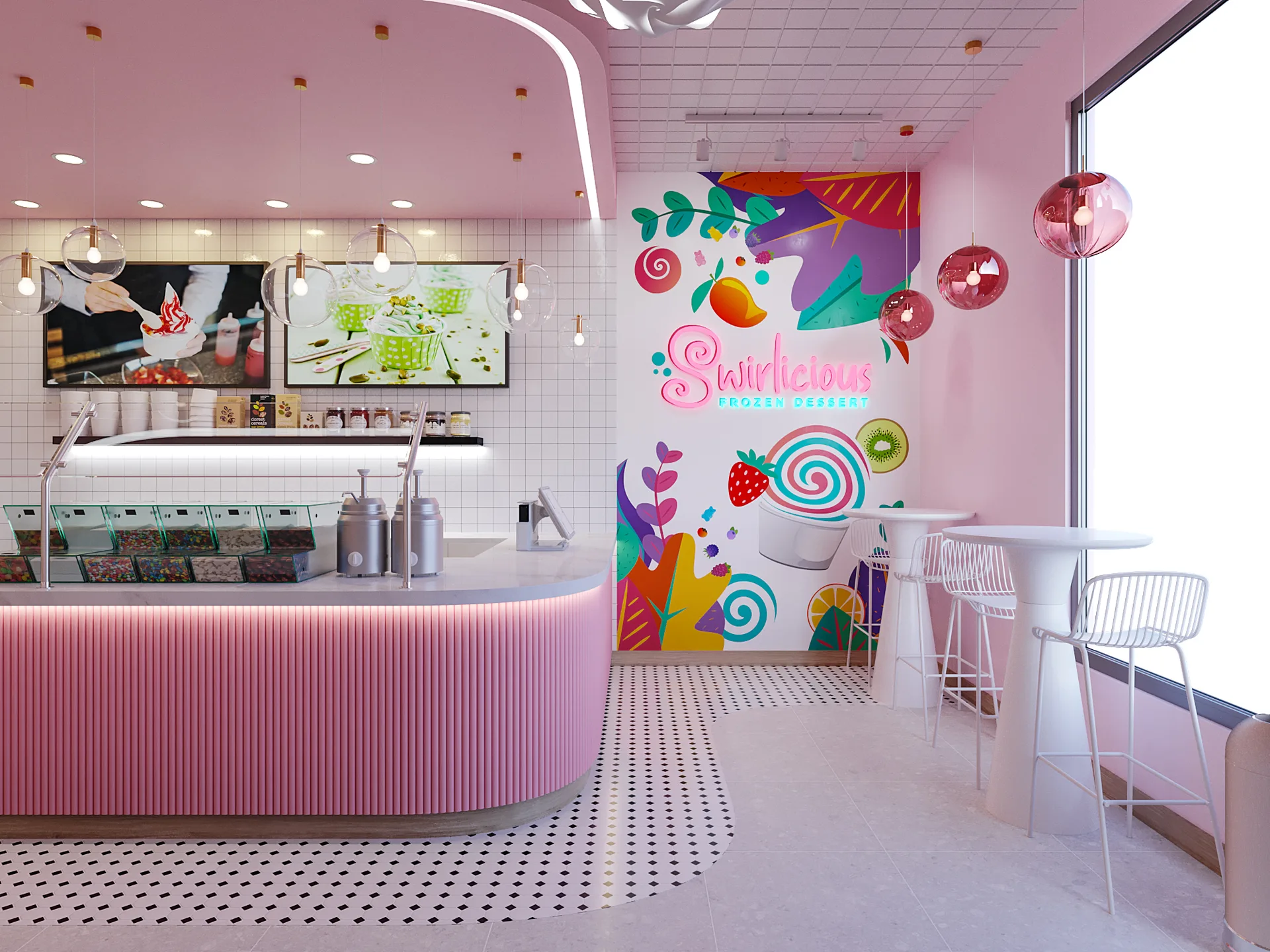 Ice Cream Shop Design | Frozen Yougrt Gelato Store Displays Counters – Cute pink ice cream shop furniture design dreamy Itali