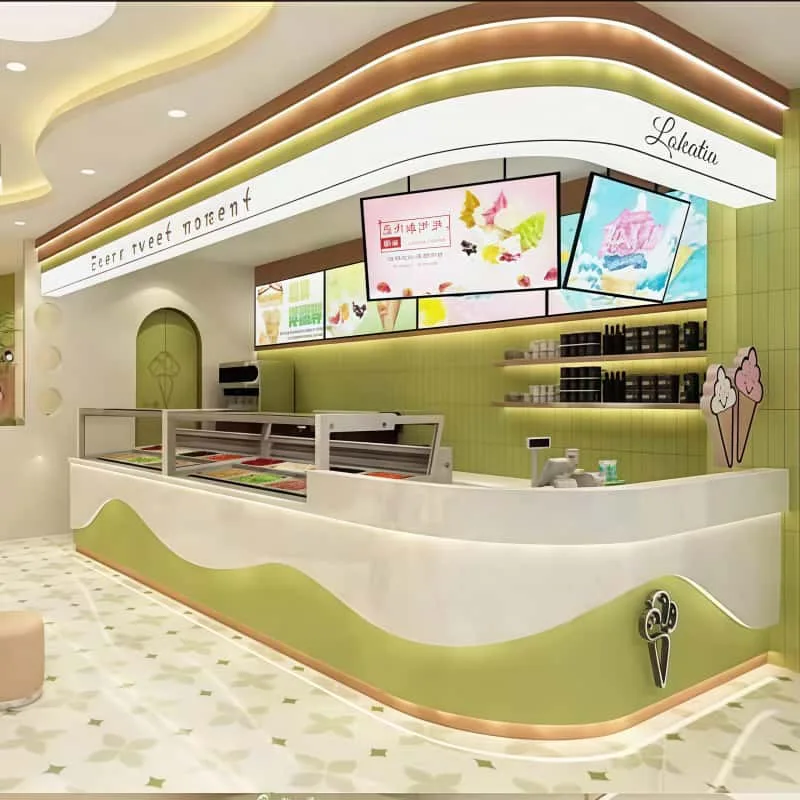 Curved Wave Commercial Ice Cream Serving Counter with Gelato Display Freezer