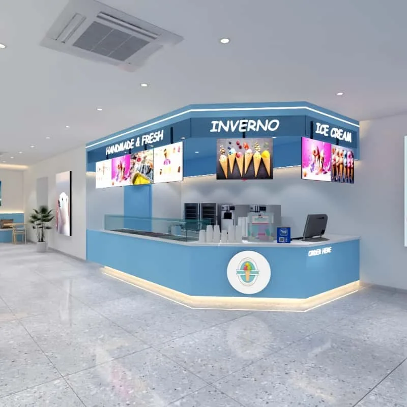 Stylish Retro Ice Cream Bar Counter with Modern Shop Interior Layout Ideas