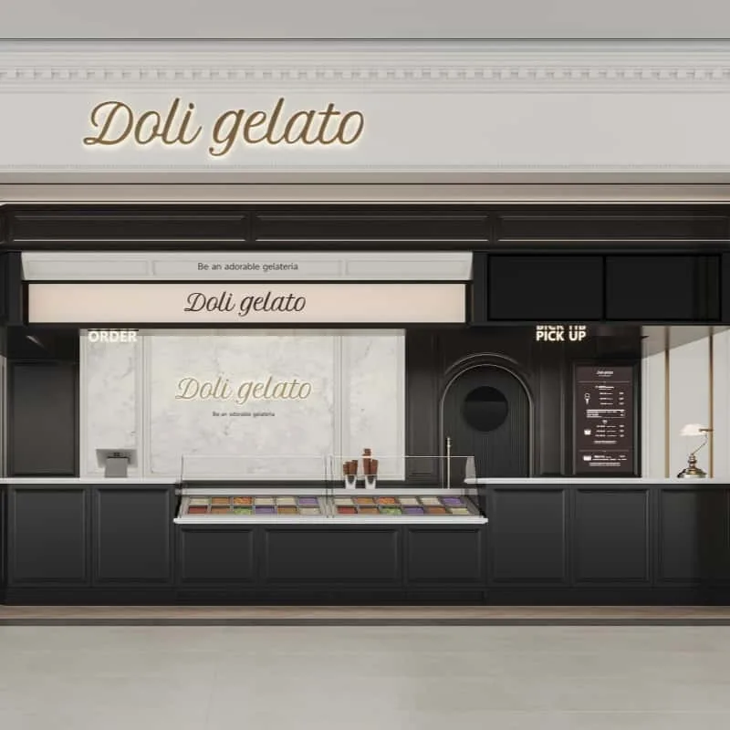 Luxury Retro Custom Gelato Counter Modern Ice Cream Shop Mall Interior Layout Design