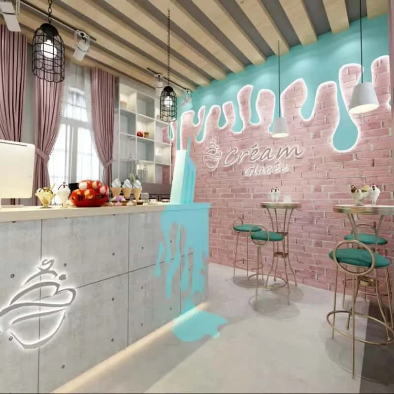 Unique Melting Shape Ice Cream Bar Custom Interior Gelato Shop Layout Concept