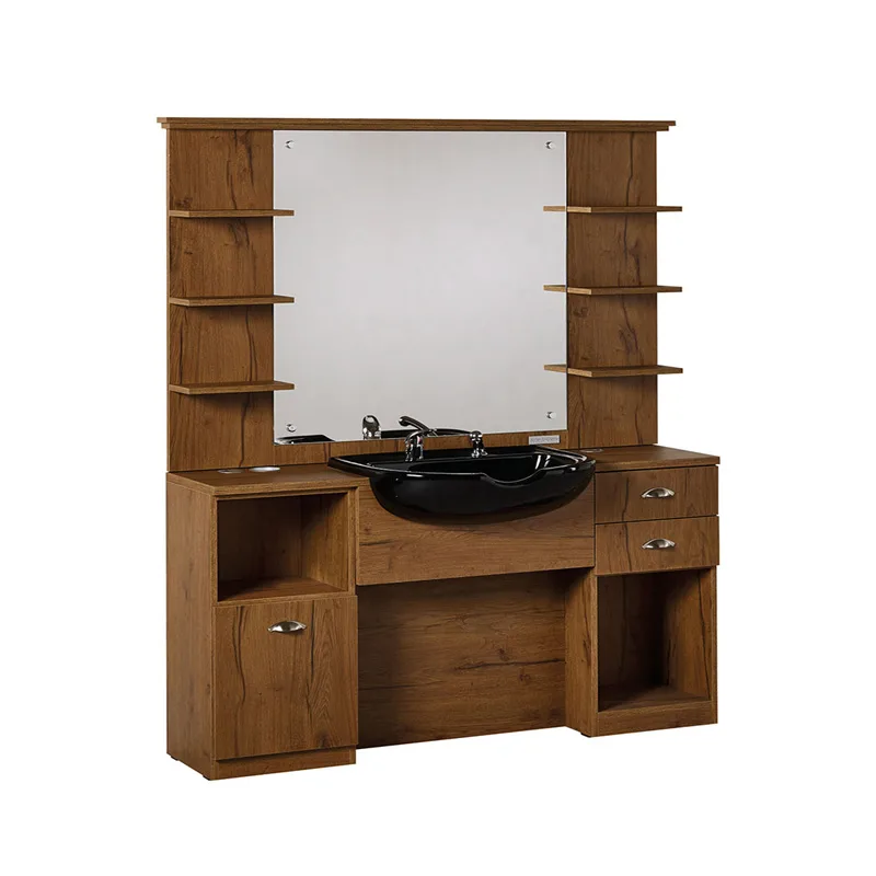Classical wooden barber station beauty salon barber furniture for sale — view 2