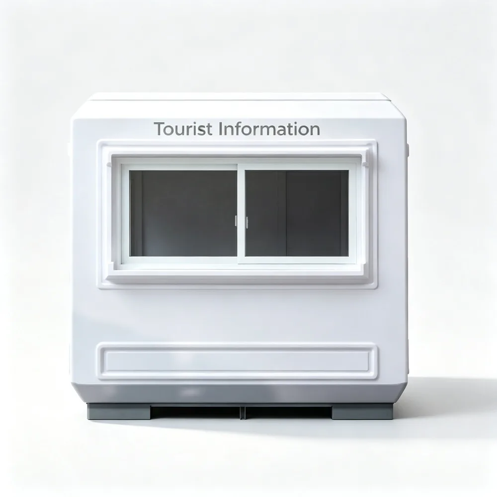 Prefab White Molded Tourist Information Kiosk – Custom Fiberglass Composite Rounded Corner Visitor Service Booth with Side Door for Public S