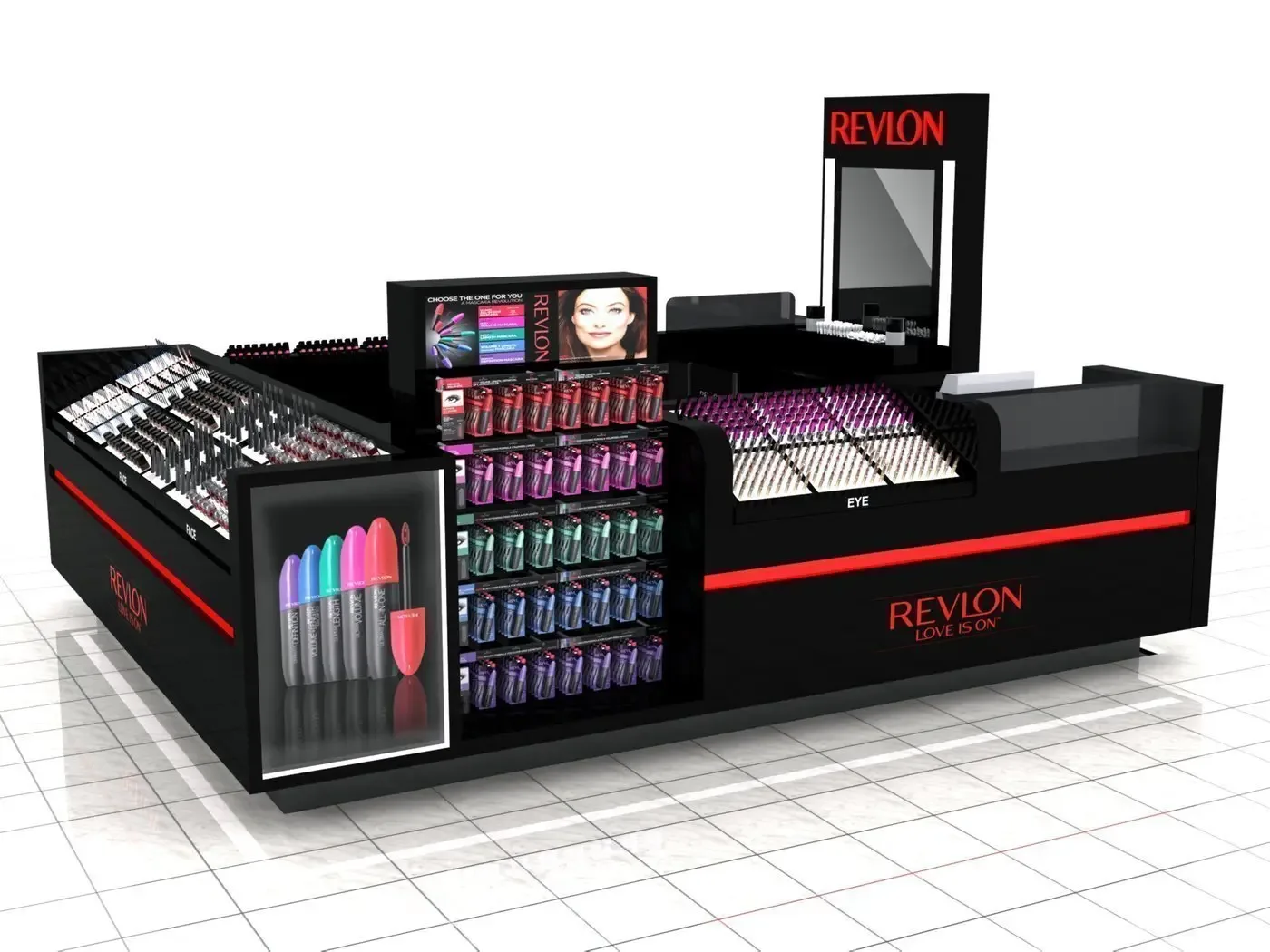 Cosmetic Kiosk Makeup Kiosk For Mall – Black and grey cosmetics store commercial furniture custom Skincare product display st