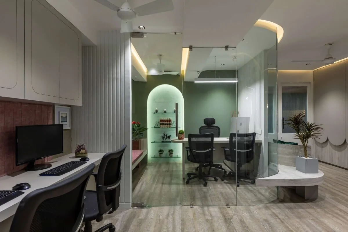 Law Office Furniture, Design Decoration – Fashion Law Firm Design with Marble Laminate Reception Desk and Wooden Furniture im