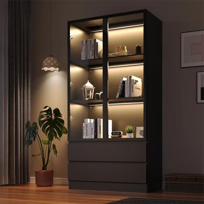 Lighted Display Cabinet | Glass Doors Shelves – custom retail display image 2
