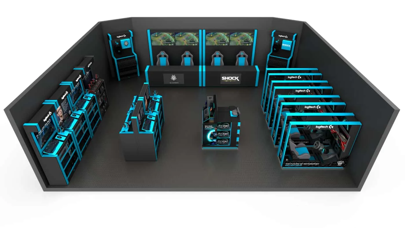 Game Store Design, Displays Retail Shelf Fixtures – Playstation Game Store Design, With Game accessories Display Stands, Rack