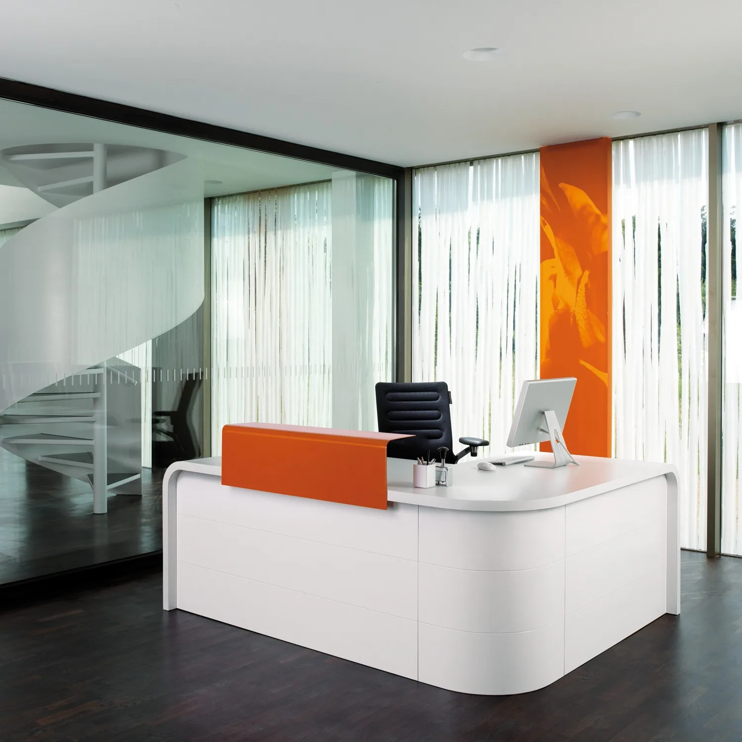 Office Reception Desk Counters | White,Wood Stone – custom retail display image 62
