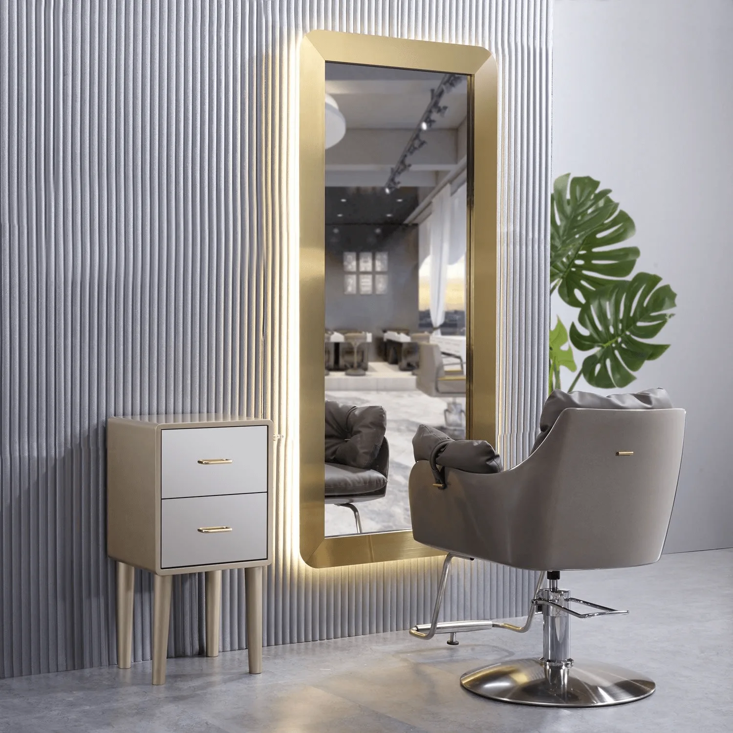 Salon Mirror Station With LED Lights – custom retail display image 1