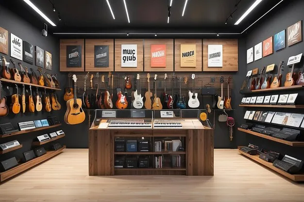 5 Unique Guitar Store Design With Display Shelves & Cases