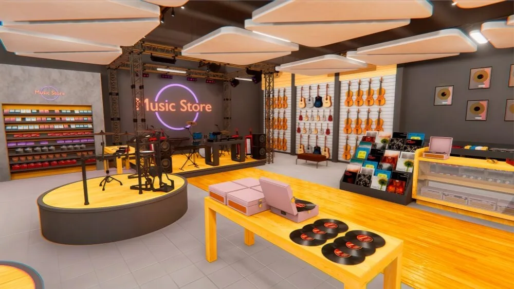 Cool Trend Music Store: Lighting, Wall Cabinets and Experience Area Design
