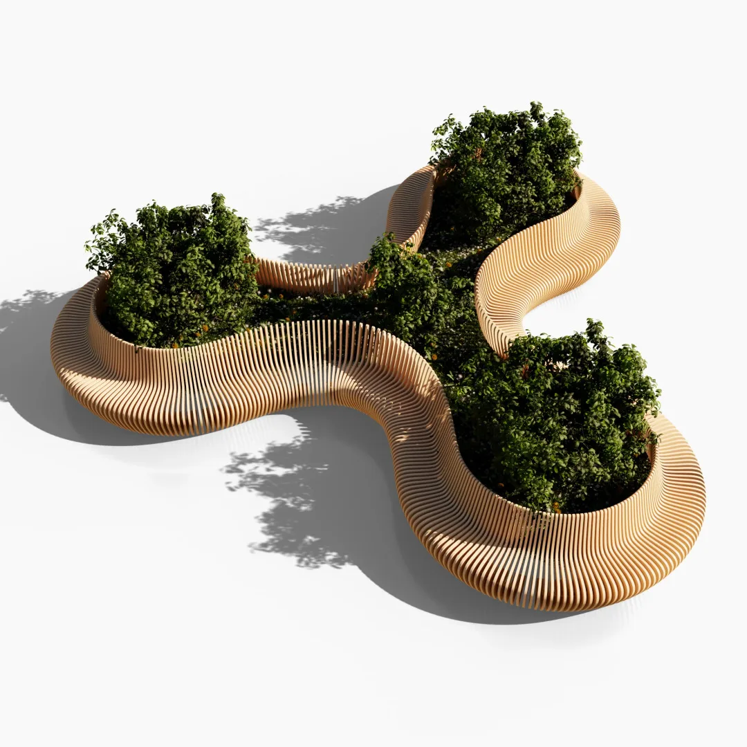 Custom Parametric Wave Wooden Planter Bench