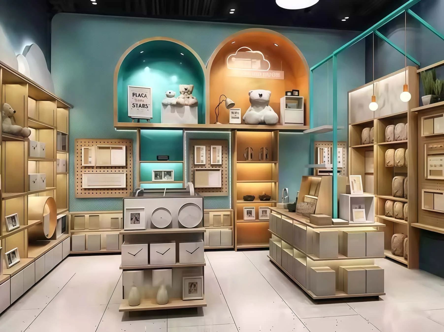 Stationery Shop Design, Displays Rack Fixtures – Stationery Design With Wooden Displays Shelves For Pens, Books & Other Acces