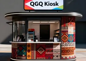Outdoor Kiosk Booth For Sale | Custom Design – Cream‑Colored Outdoor Food Kiosk With Branding Display & Service Window image 