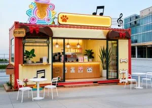Outdoor Kiosk Booth For Sale | Custom Design – Cream‑Colored Outdoor Food Kiosk With Branding Display & Service Window image 