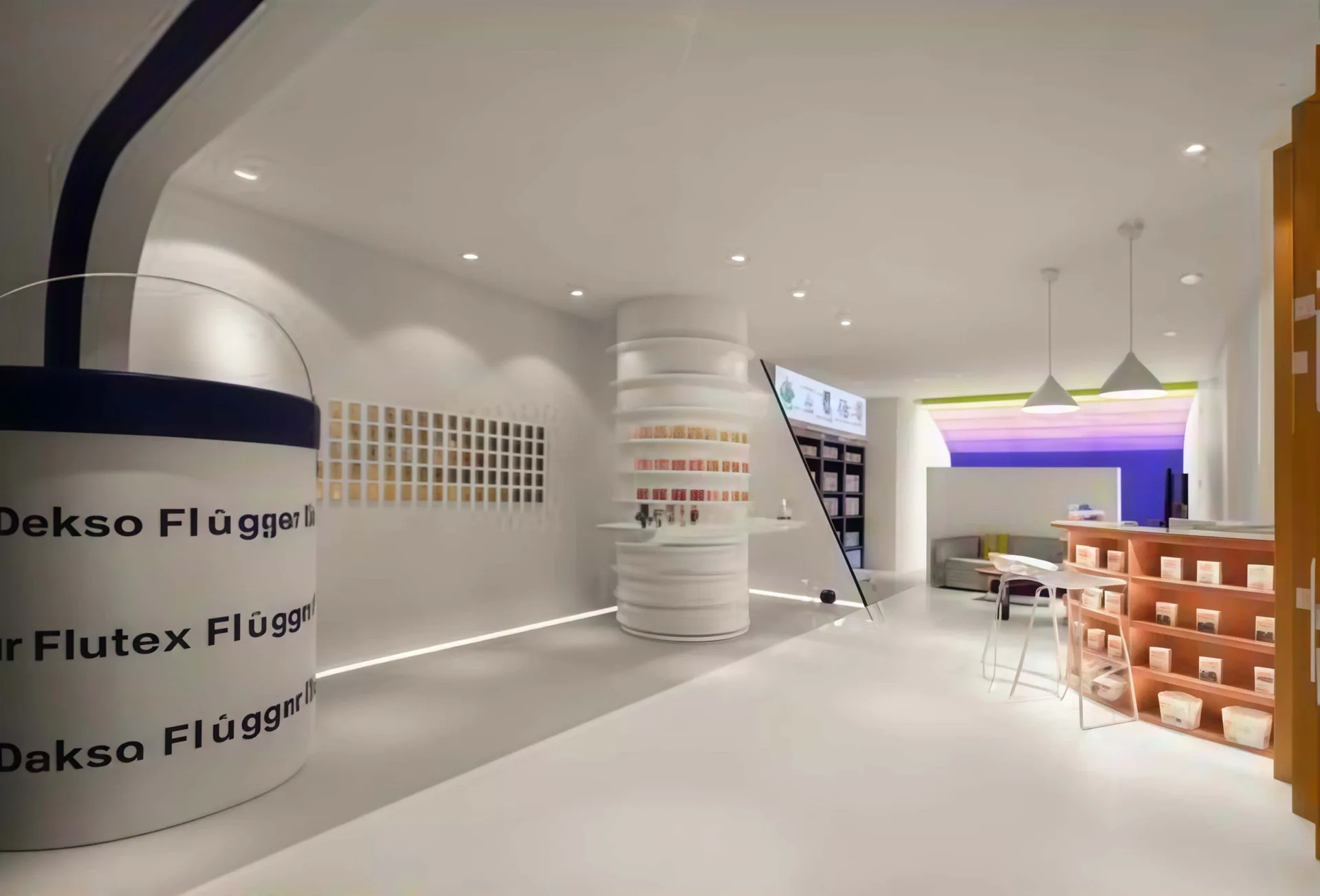 Paint Shop Design, Displays Store Fixtures – Vibrant Opus Paint Shop Interior Design With Functional Display Racks, Shelves &