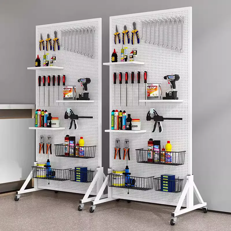 Multi-Purpose Metal Pegboard Display Stand with Wheels – Versatile Storage for Phone Accessories, Jewelry, and Tools