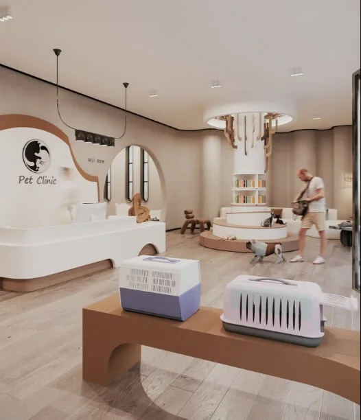 Pet Shop Design, Displays Shelving Fixtures – Warm pet shop design with unique display toy for pet round tree display showcas