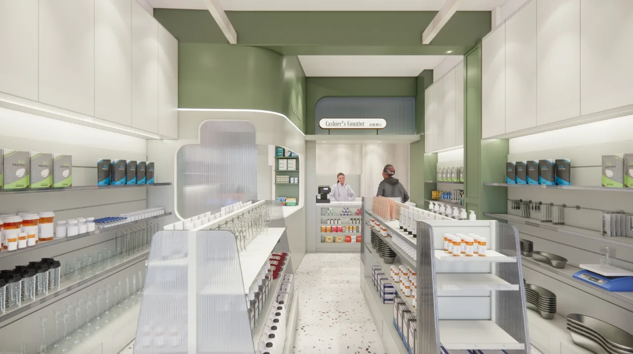 Pharmacy Design, Layouts Drug Store Decorations – New Pharmacy design idea unique wall cabinet island cabinet storage with re