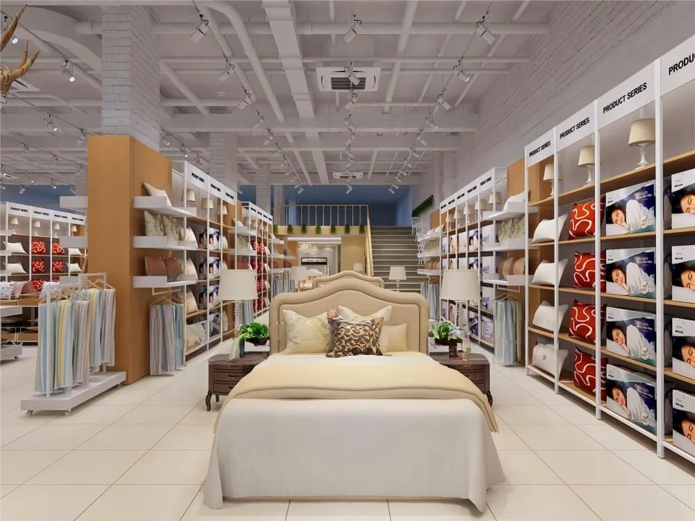 Pillow Store Design Displays – High-end Pillow Show Shop Design Black Pillow Wall Cabinets and bed Display Stands image 3